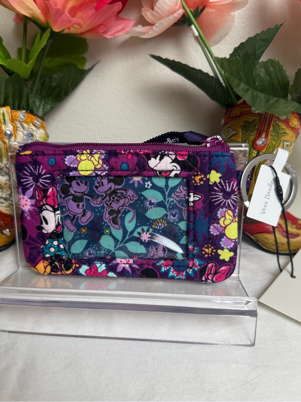 NWT Vera Bradley Mickey & Minnie’s Sweet Floral Zip ID Card Case